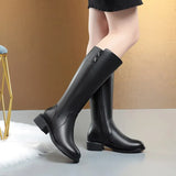 High Boots Woman Winter 2023 Authentic Leather Black Platform Shoes Women Heels Fur Boots Female Zip Designer Long