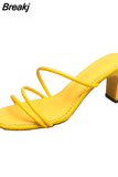 Green Summer Women Square Toe Sandals Ladies Snake Print Strappy Mules 6CM High Heels Slippers Female Fashion Woman