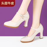Cheongsam Performance, Catwalk Training, Single Shoes, Women's Leather, Thick Heels, Comfortable Middle Heel, Soft Soles, Mother's Work
