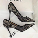 Breakj Yarn High-Heeled Women 2025 New Summer Niche Temperament Black Lace Fine Tip Single Shoes