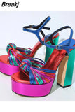 Women's Sandals Fashion 2023 Metal Luxury Elegant Platform Sandals Ankle Buckle Super Chunky High Heels Rivet Party