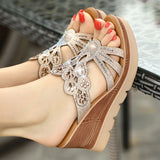 Summer New Water Drill High Heel Slippers, Women's Muffin Slippers, Thick Soles, Slope Heels, Large Size Anti-Skid