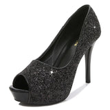 Fashion Sequins Fashion Sexy Nightclub Fish Mouth Ultra High Heel Waterproof Platform Shallow Mouth Women's Singles Shoes