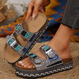 Breakj New Thick Bottom Rope Double Buckle Drill Softwood Beach Slippers Large Size Women's