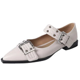 Heel Fashion Shoes Spring 2024 New Women's Shoes Belt Buckle Pointed Head Four Seasons Shoes Thick Heel Low Top Shoes Shallow Mouth Single