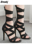 Fashion Fluorescent Green Stretch Fabric Zipper Women Sandals Peep Toe High Heels Hollow Out Ankle Boots