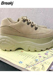 Top Leather Cow Leather Shoes Women's Casual Sneakers Round Head Brand Luxury Daddy Shoes Designer Sneakers for