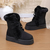 Breakj Boots Women's 2025 New Hairy Mouth Women's Boots Thick Snow Cotton Thick And Velvet Cylinder Large-Size Cotton
