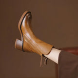 Thick Heel Brown Short Boots Female British Wind Side Zipper High Heel Wipe Color Retro Round Head Martin Boots A Generation