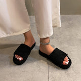 Breakj Leisure Warm Hair Slippers 2023 Autumn New Women's Slippers Home Flat Bottom Slippers