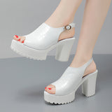 Breakj Mouth Patent Leather Crocodile High Heel Sandals Summer White Wedding Shoes Waterproof Table Thick Cheongsam Walking Shoes Coarse Heel Women's