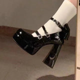 Korean Diamond Mary Jane Shoes Online Celebrity Round Head Black Thick Heels Retro Fashion French High