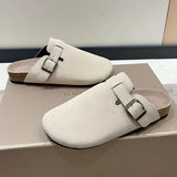 Breakj Slippers Female Couple Softwood Tug Wish Large Size Roman Shoes Casual Half-Dragging Lazy Shoes