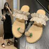 Summer New Set Toe Lace Pineapple Flat-Soled Large-Size Sandals And Slippers From Women's