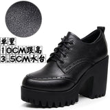 Breakj Brown Bullock Women's Shoes With English Carved Small Leather Shoes Thick Heel High Heel Waterproof Table Round Head Deep Mouth Single