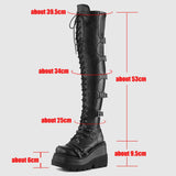 Over-the-knee Boots Women Platform Heels Belt Buckle Boot Motorcycle Goth Shoe Thigh High Flat Boots Plus Size 42
