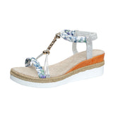 Breakj And Summer New Round Head Flat Bottom Heel Sandals Women Weaving Beads Toe Bohemian Thick-Soled Beach