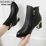 Fashion Side Zipper Ankle Boots Autumn/ Winter Boots Pointed High Quality Solid Ladies Shoes PU High Heels