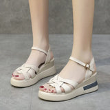 Out Buckle Sandals Women 2023 Summer New Dew Toe Casual Retro Wedge Heel Roman Sandals Women's