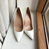 White Matte Women Classic Style Pointy Toe High Heel Dress Shoes Elegant Ladies Slip On Stiletto Pumps 8cm 10cm