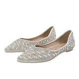 Size Women's Flat Shoes 2024 New Rhinestone Pointed Toe Party Bride Wedding Shoes Fashion Loafers Female Slip on Boat