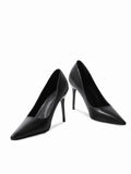 Breakj High-Heeled Women Black 2025 New Pointed Fine Heel Leather Shoes Etiquette Flight Attendant Work