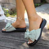 Breakj Summer New Korean Version Of The Bow Flat-Bottom Slippers Women Wearing Toe-Word Drag Fashion Beach Cool