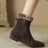 Breakj Skin Flat Thick High Heel Ankle Boots Women's 2023 Winter New Warm Cotton Shoes Retro Wool
