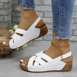 Breakj New Summer Women's Slope Sandals Thick Sole Buckle With Fish Mouth Sandals Pure-Colored Slope Heel