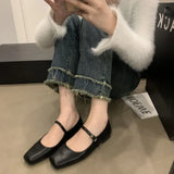 Mary Jane Shoes Women Spring 2024 New Flat Square Head Shallow A Word With Temperament Single Shoes
