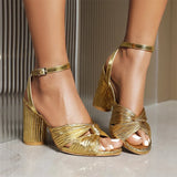 Dropship 2023 Summer Woman Sandals Chunky Heel Ankle Strap Lady Office Sexy Party Wedding Shoes Woman