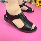 Women Sandals Zipper Flat Soft Pu Leather Sole Comfy Sandalias Summer Casual Mother Shoes Solid