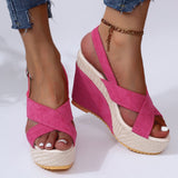 Breakj Summer Platform Platform Sandals Denim Cross Buckle Beach
