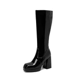 Gold Knee High Boots Women 2023 Four Seasons 10cm Chunky Heels Shoes Square Toes Long Booties Big Size 48 Botas