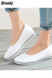White Flat Middle Wedge Heel Women's Summer Canvas Shoe 2023 Hollow Breathable White Flats Footwear Ladies Nurse