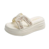 Breakj High-Level Pearl Slippers Women's Summer Net Red Explosion Wearing Small Fragrant Wind Thick-Bottomed Drag Fashion Cool
