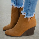 Breakj Autumn And Winter New Flat Bottom Slope And Short Boots Women's Round Head Side Zipper Large-Size