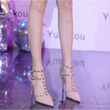 Breakj Fine Heel Shoes 2025 New Three-Ring Rivet Shallow Single Shoe Buckle Wearing Anti-Slip Work