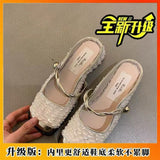 Breakj Jane French Fragrant High Heels 2025 Spring New Lequin Evening Wind Single Shoes Fashion Leather