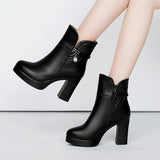Boots Women's Thick Heels Large Size 40-43 Short Boots British Style Autumn And Winter Style High-Heeled Waterproof Platform Women's