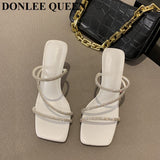Luxury Rhinestones Women Sandals Elegant Stiletto High Heels Slingback Gladiator Sandal Slip On Slippers Bling Slides