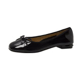 Vintage Bow Knot Lacquered Leather Bean Shoes Women's Flat Soles Summer Autumn Square Head Single Shoes Thick Heels Wine