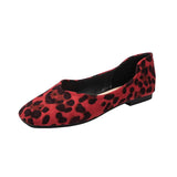 Size 35-43 leopard pattern flats woman ballerina flock shallow sneaker shoes women square toe soft soled moccasins