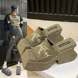 Breakj Summer New Fashion Women's Shoes Korean Version With Thick Bottom Word-Dragging Female Cake Bottom Slope With Water Diamond