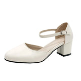 Breakj Women's 2025 Four Seasons New Round Head Simple Shallow Single Shoes Women's Buckle Thick Heel High Heels Women's
