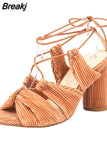 Dropship 2023 Summer Woman Sandals Chunky Heel Ankle Strap Lady Office Sexy Party Wedding Shoes Woman