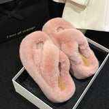 Breakj Thick-Bottomed Fur Slippers Women 2025 Autumn And Winter New Fashion Cross-Carrying Home Cotton