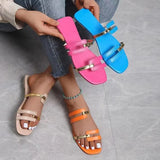 Breakj Women's Shoes Slippers 2023 Summer New Large Size Color Fashion Flat Bottom Slippers