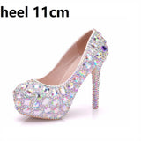 Queen Women Rhinestone Wedding Shoes High Heel Platform Event Handmade Cinderella Pumps Big