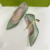 Breakj Women's Shoes New Chinese Style Low Heel Single Shoes French Temperament Pointed High Heels